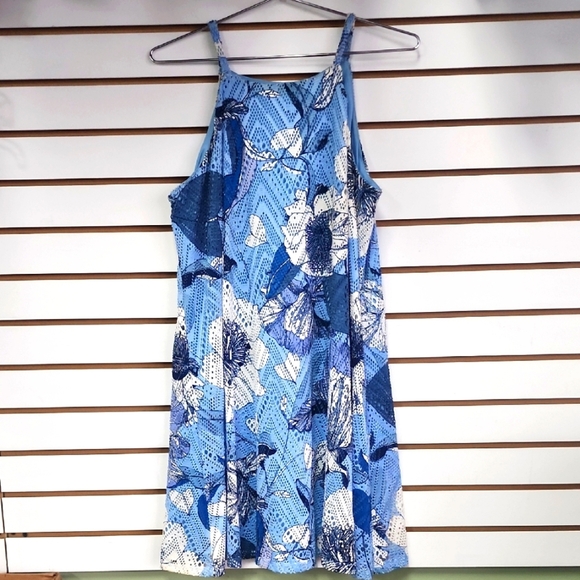 Floral Blue Lace Halter Dress - Picture 2 of 5